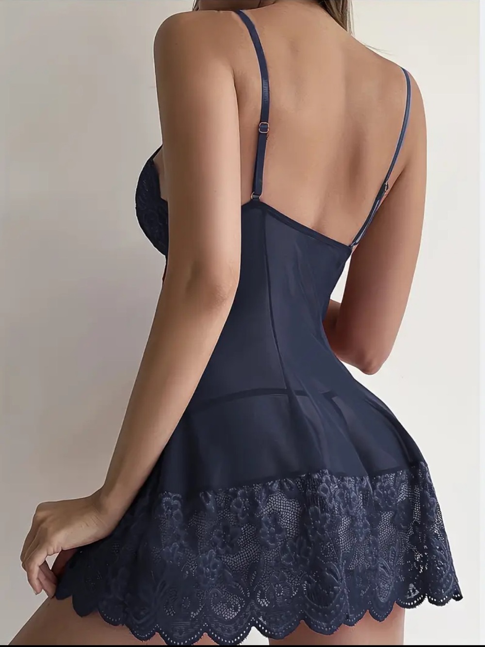 Navy, Floral, Semi-Sheer, Lingerie Slip - Picture 2 of 5